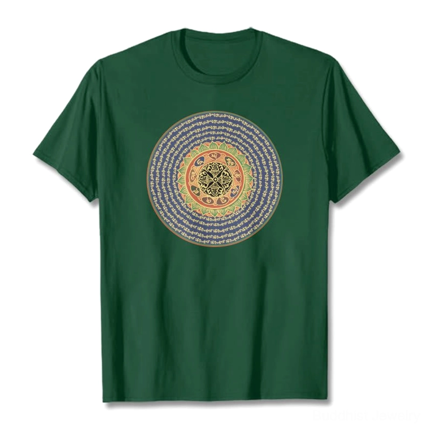 Om Mani Padme Hum 108 mantra sacred buddhist t-shirt plum color flat lay chest print detail