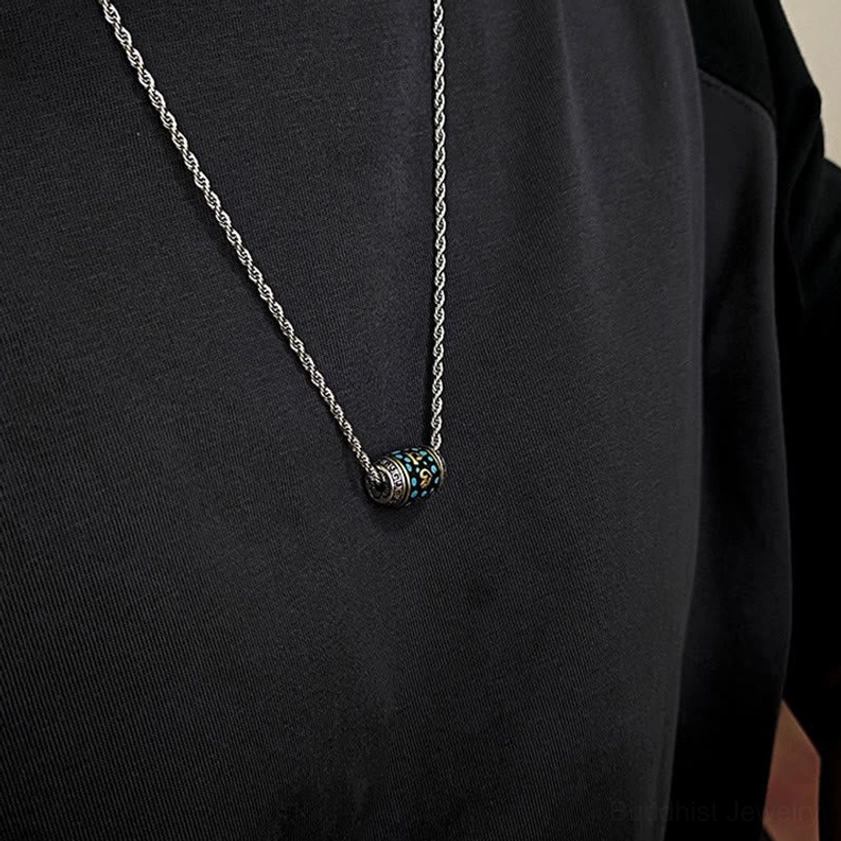 Om Mani Padme Hum Dzi Bead necklace with premium titanium steel chain option