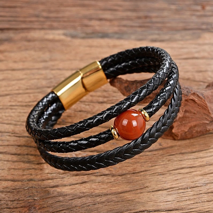Sacred mantra leather bracelet silver engraved bead spiritual companion