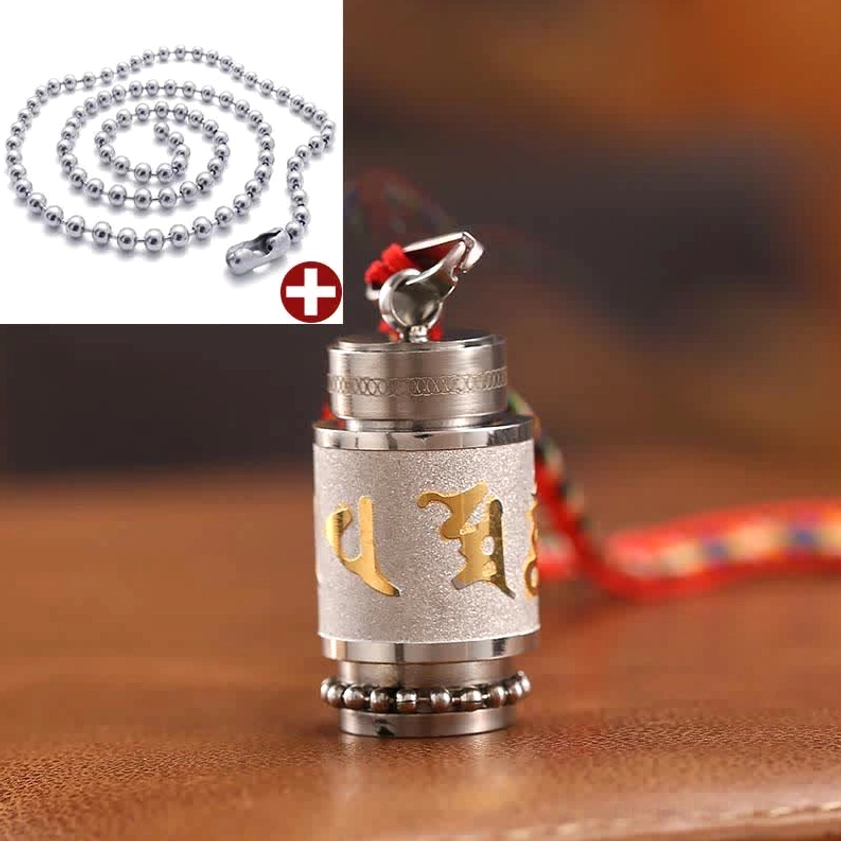 Om Mani Padme Hum protection pendant gold-tone with bead chain and colorful woven lanyard combo