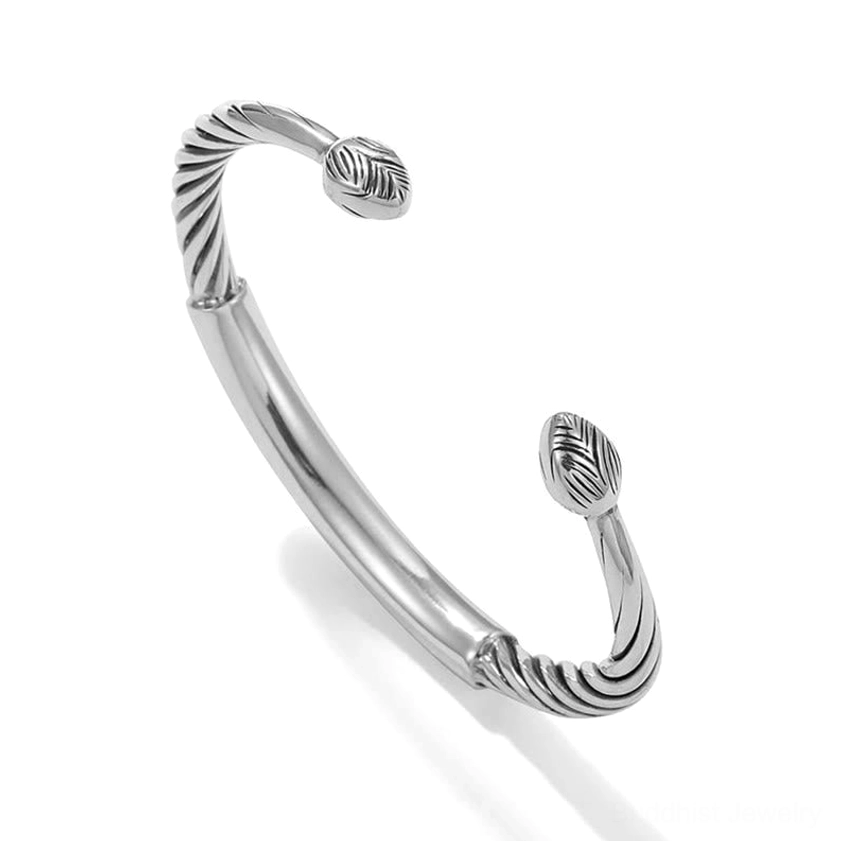 Handcrafted Om Mani Padme Hum bracelet showing the complete sacred mantra text engraved on twisted copper band with spiritual symbolism for daily wear