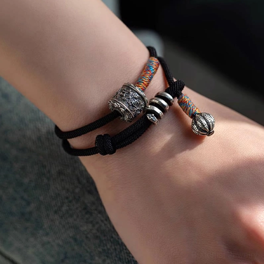 Handmade Om Mani Padme Hum bracelet with traditional copper brass beads and braided string