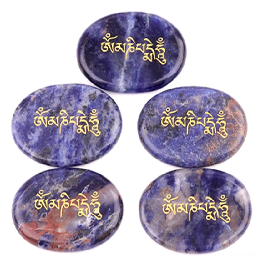 Indian agate Om Mani Padme Hum palm stone with Buddhist mantra carving