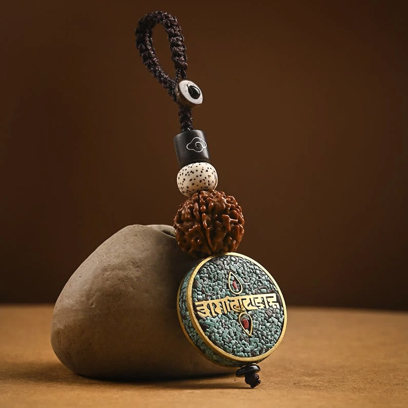 Om Mani Padme Hum Bodhi seed keychain variant with traditional Sanskrit mantra engraved design