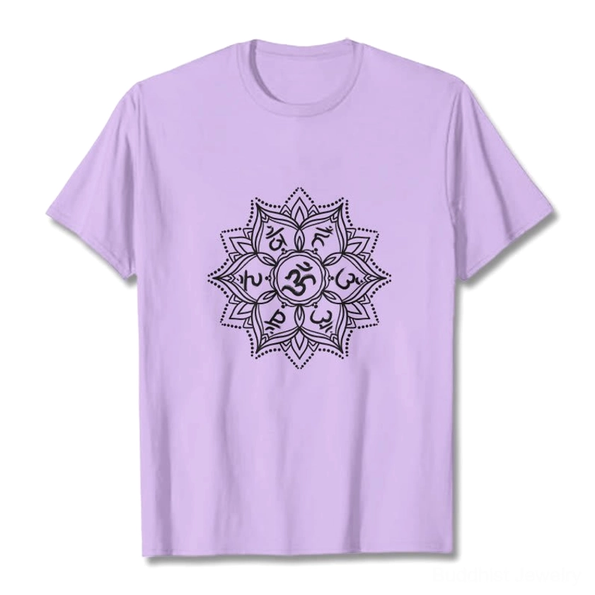 Om Mani Padme Hum Mandala Buddhist T-Shirt premium 100% cotton fabric tag and care instructions