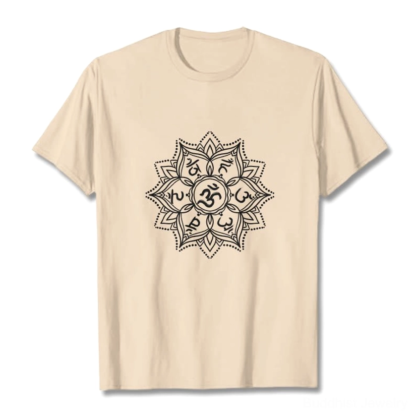 Light cyan Om Mani Padme Hum Mandala Buddhist T-Shirt unisex regular fit with spiritual mandala design