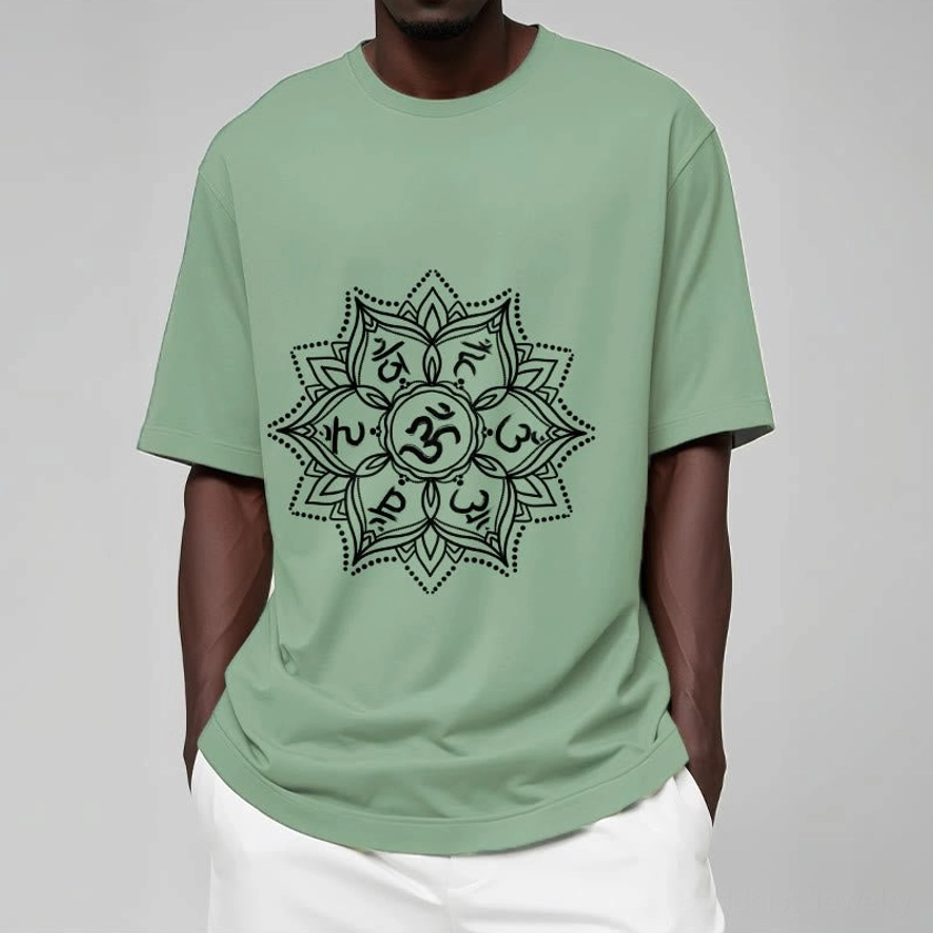 Buddhist Mandala T-Shirt spiritual symbolism of Om Mani Padme Hum mantra and mandala geometry