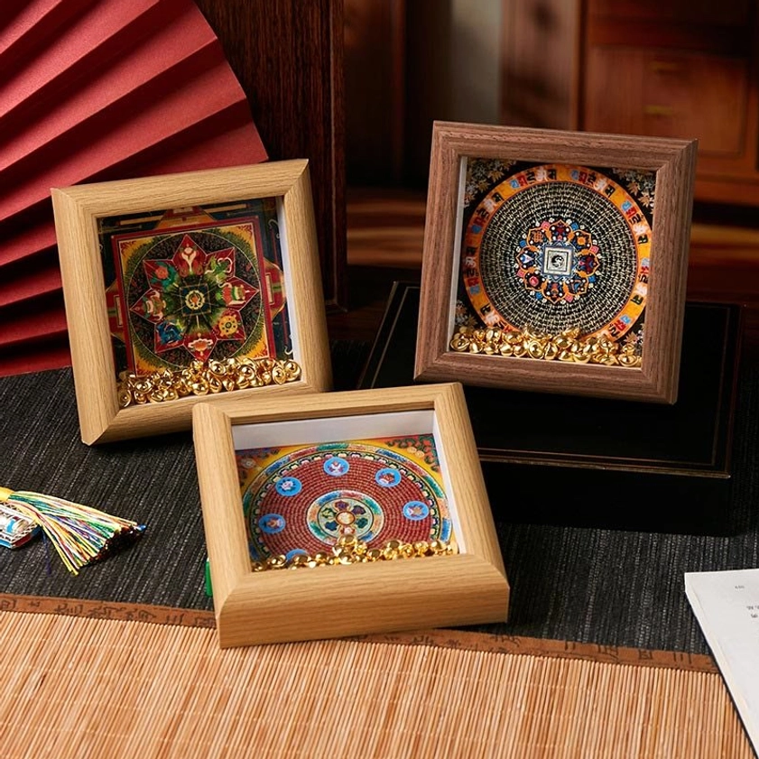 Om Mani Padme Hum mandala thangka frame artistic detail Buddhist spiritual protection home decor