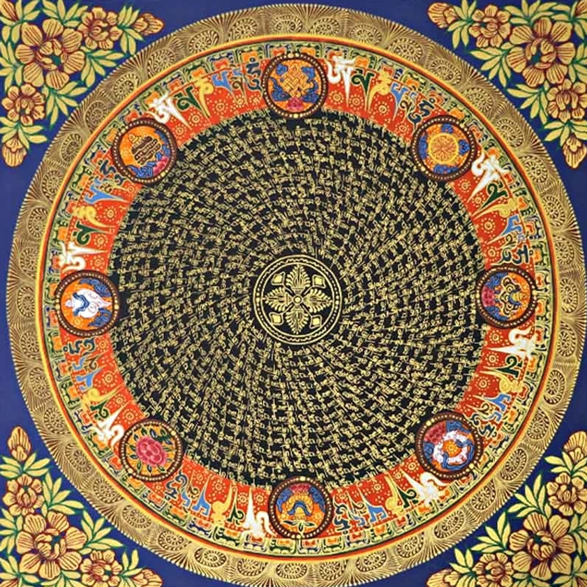 Om Mani Padme Hum mandala thangka with cultural authenticity - Buddhist spiritual masterpiece handmade by master artisans