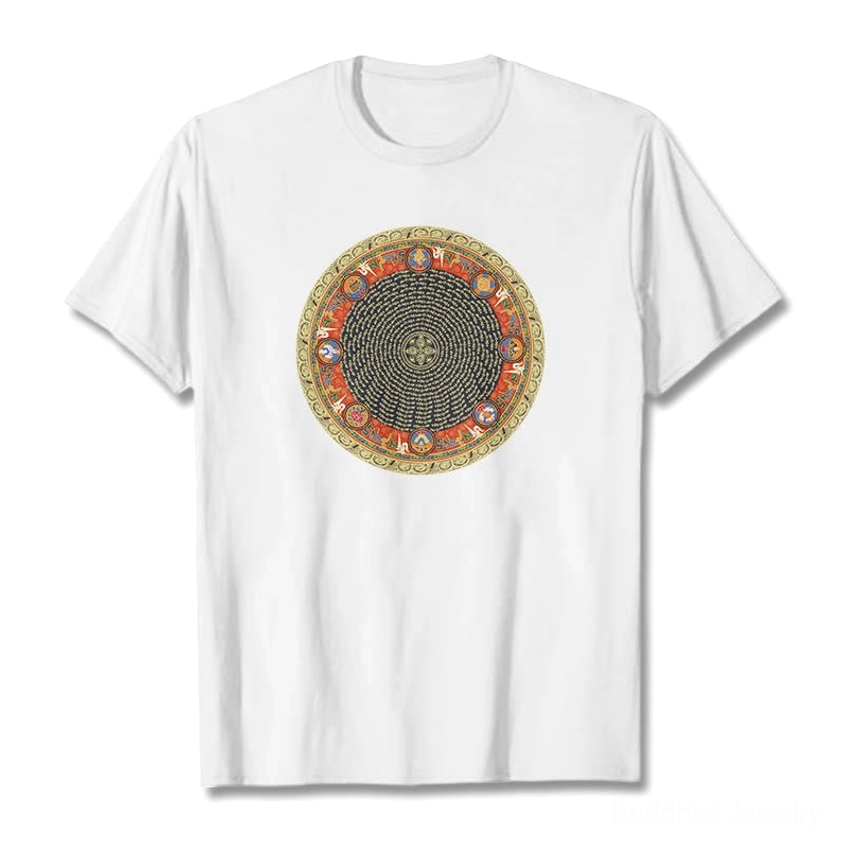 Om Mani Padme Hum Buddhist mandala t-shirt unisex fit with eight auspicious symbols circular print