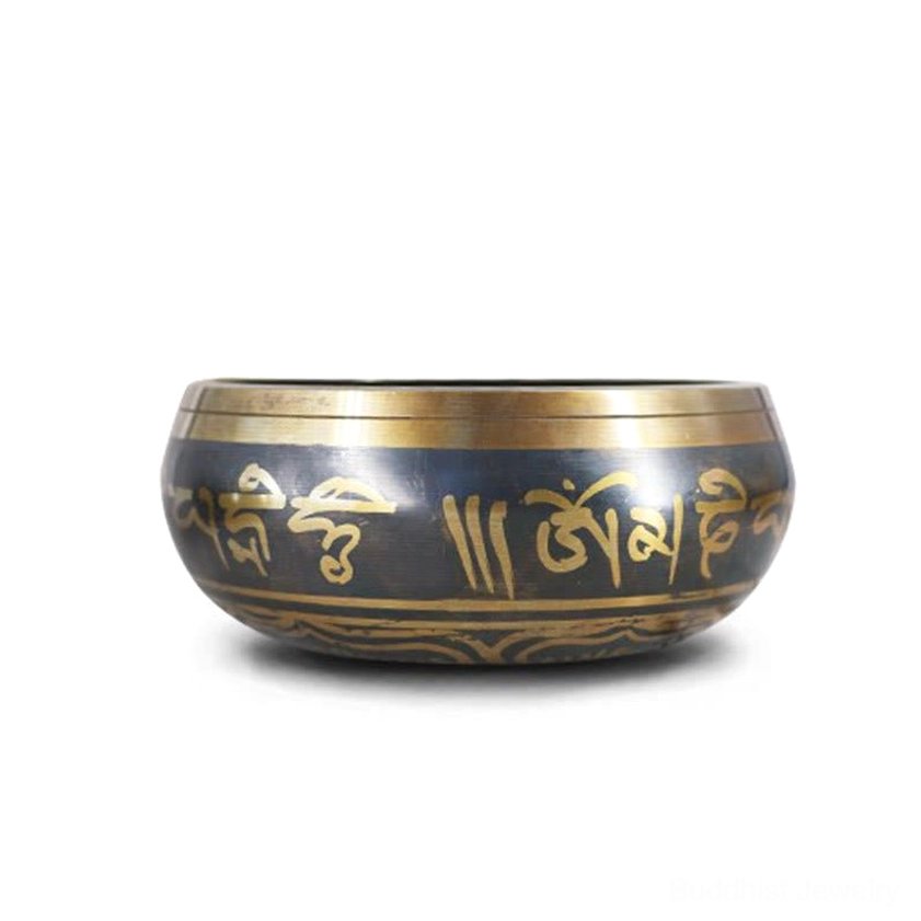 Buddhist meditation singing bowl Om Mani Padme Hum mantra symbolism and spiritual meaning explanation for mindfulness practice