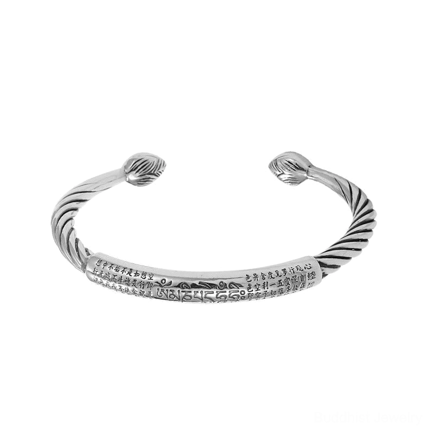 Om Mani Padme Hum meditation bracelet with intricate hand-engraved Buddhist characters on copper, ideal for mindfulness practice and spiritual awareness