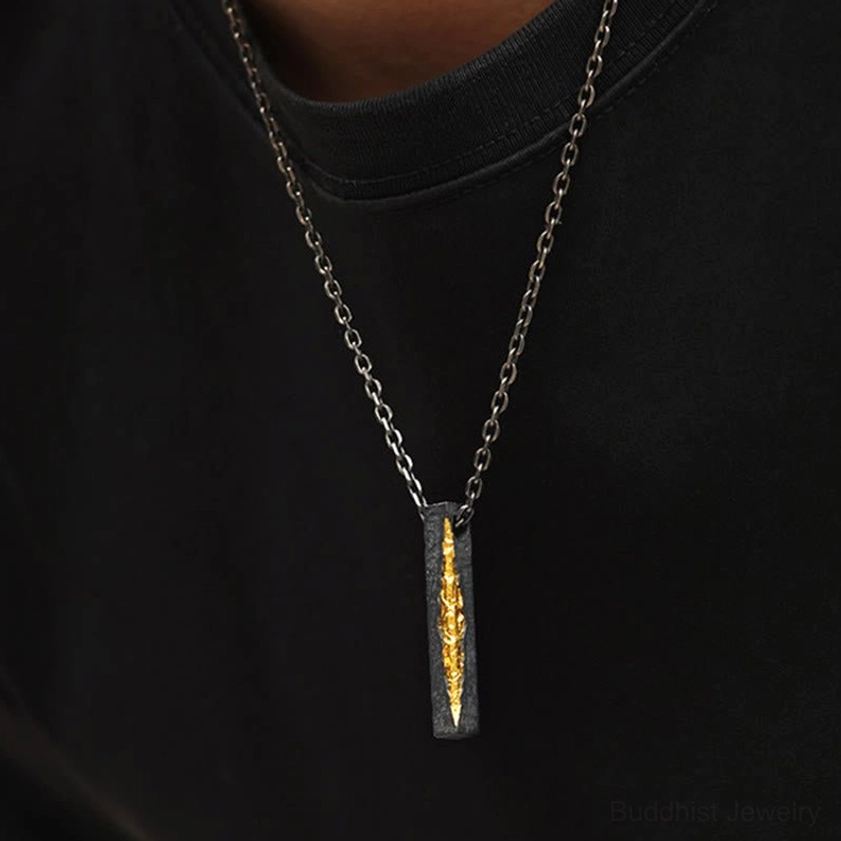 Om Mani Padme Hum meditation necklace pendant featuring 999 sterling silver with gold carved center, spiritual protection and wisdom symbol