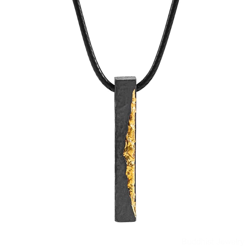 Om Mani Padme Hum buddhist necklace pendant on black wax cord, traditional styling with 999 sterling silver and gold sacred mantra design