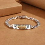 Om Mani Padme Hum copper Pixiu swastika spring buckle bracelet - side view showing intricate charm details