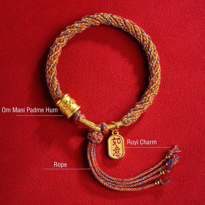 Handmade Om Mani Padme Hum prayer bracelet with multicolor cord and copper charms