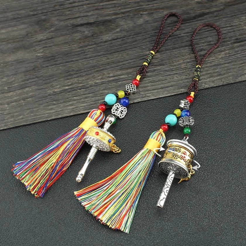 Handmade Om Mani Padme Hum prayer wheel car decoration for inner peace and protection