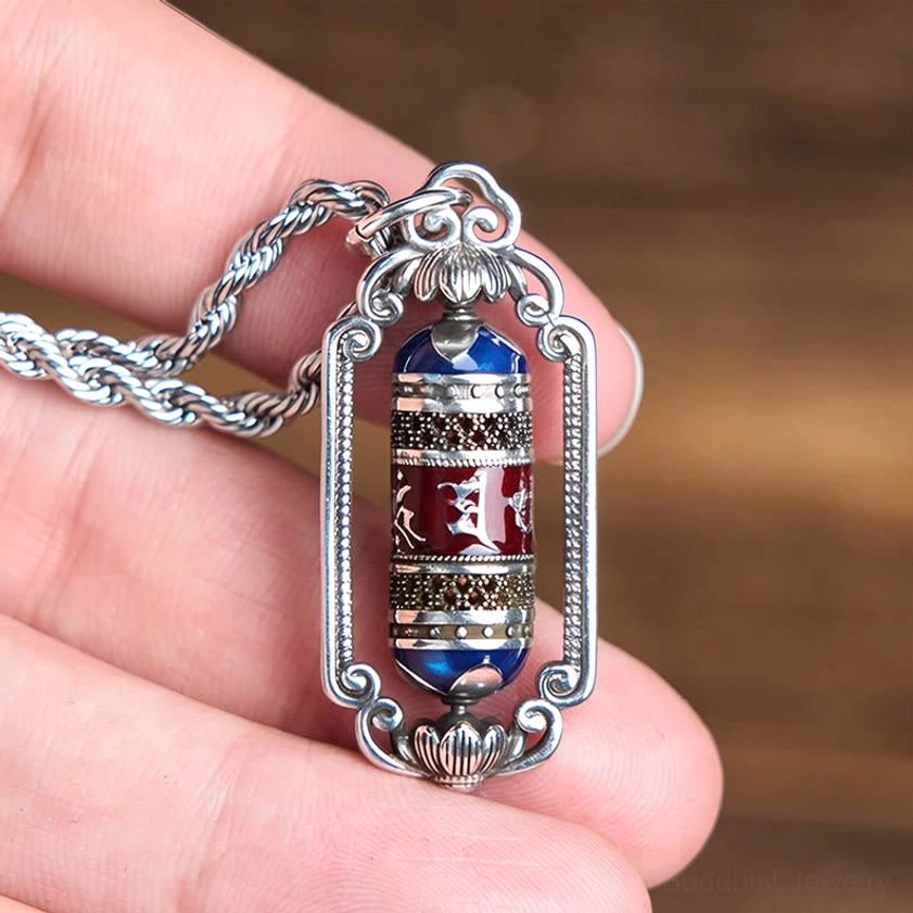 Buddhist prayer wheel Om Mani Padme Hum copper necklace complete product with chain and pendant together