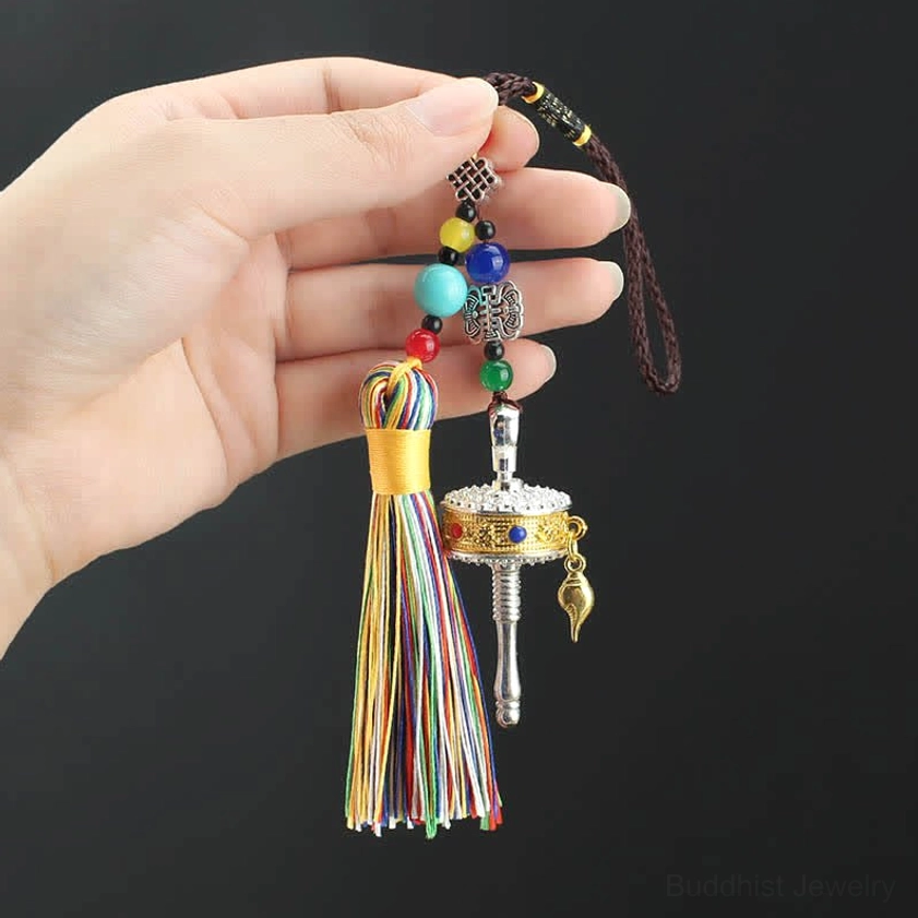 Om Mani Padme Hum prayer wheel mantra car hanging ornament spiritual protection symbol