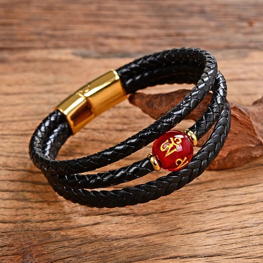Red beaded Buddhist protection bracelet six true words spiritual meaning