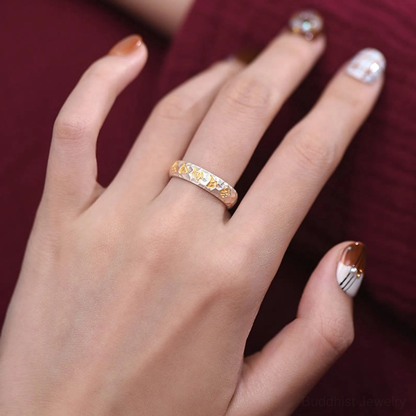 Buddhist silver mantra ring perfect gift idea for meditation yoga and spiritual practice