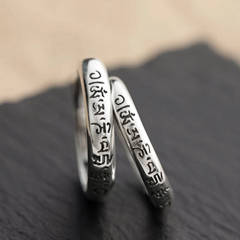 Om Mani Padme Hum sterling silver Buddhist ring handmade heritage artisan craftsmanship