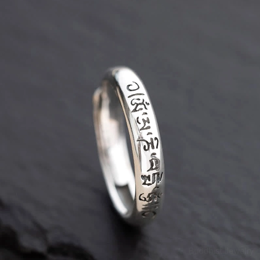 Om Mani Padme Hum sterling silver Buddhist ring mindfulness daily spiritual practice anchor