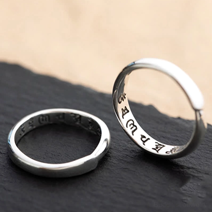 Om Mani Padme Hum sterling silver Buddhist mantra ring six true words sacred mantra