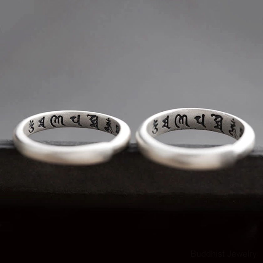 Om Mani Padme Hum sterling silver Buddhist ring protection spiritual symbolism meaningful gift