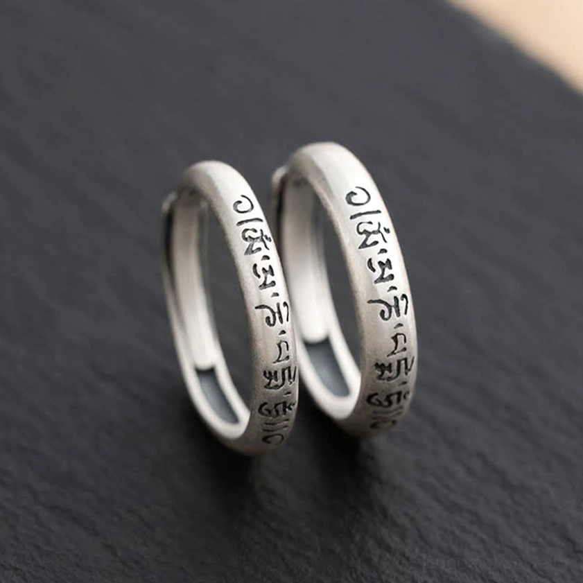 Om Mani Padme Hum sterling silver Buddhist ring unisex design styling multiple finger wear