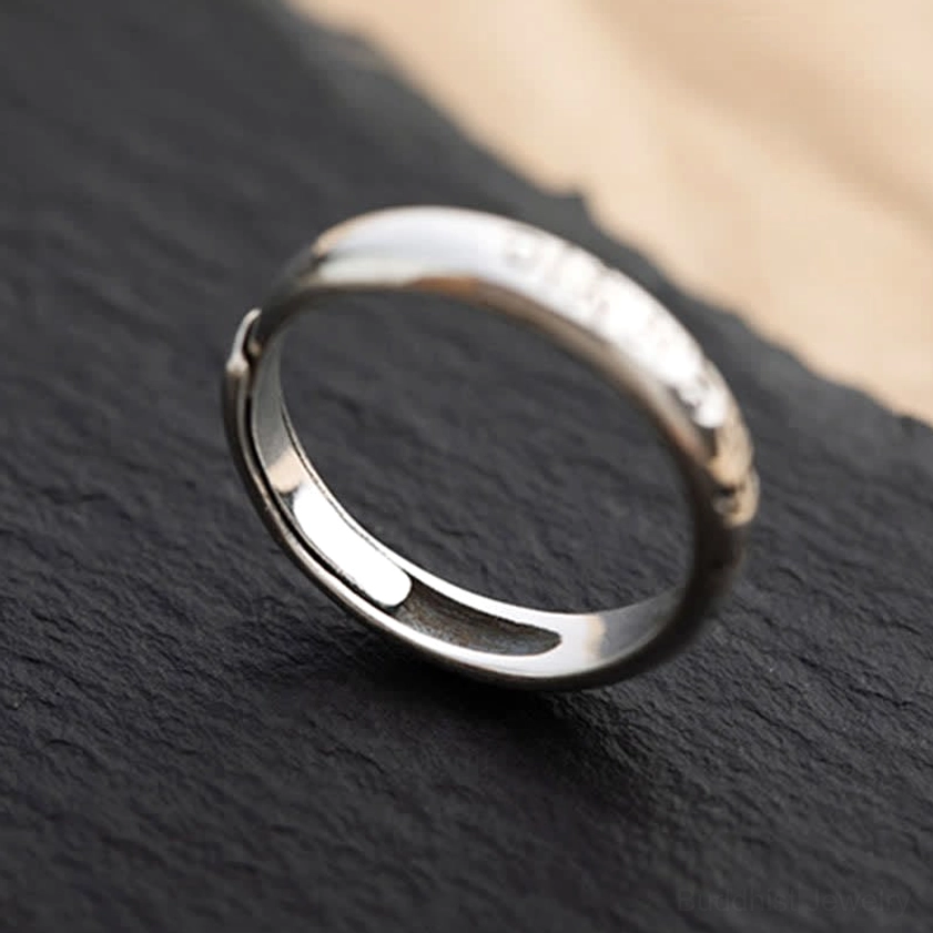Om Mani Padme Hum sterling silver Buddhist mantra ring couple gift matching spiritual connection