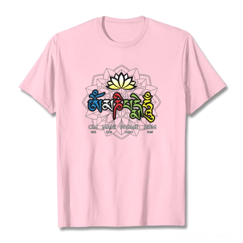 Unisex Om Mani Padme Hum lotus t-shirt demonstrating comfortable regular fit for casual daily wear