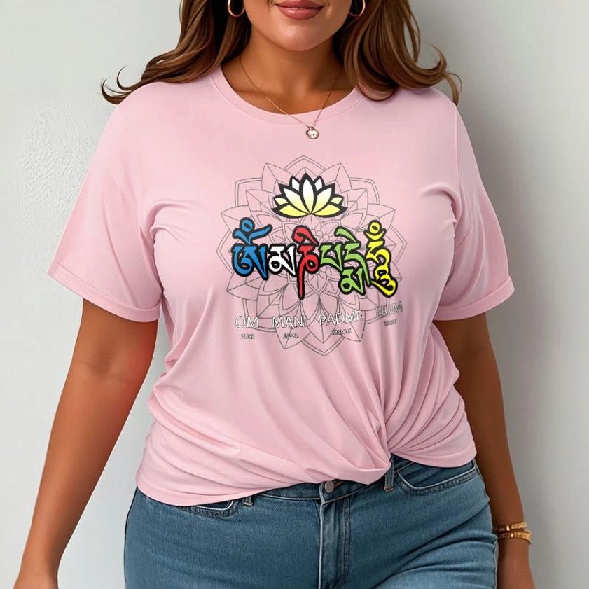 Buddhist lotus mantra graphic t-shirt ideal for yoga meditation practice and spiritual lifestyle