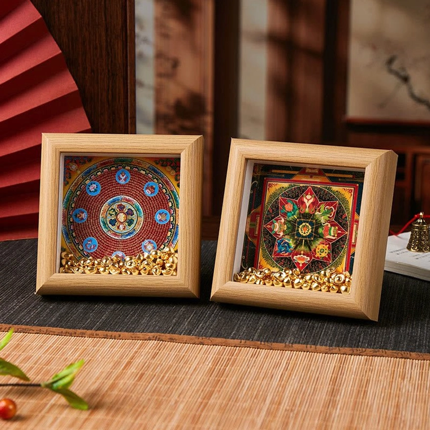 Om Mani Padme Hum thangka photo frame showcasing handcrafted Buddhist symbolism and spiritual meaning