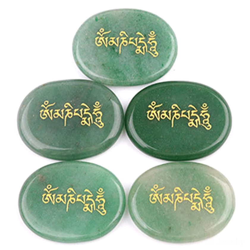 Topaz Om Mani Padme Hum palm stone with Buddhist spiritual mantra