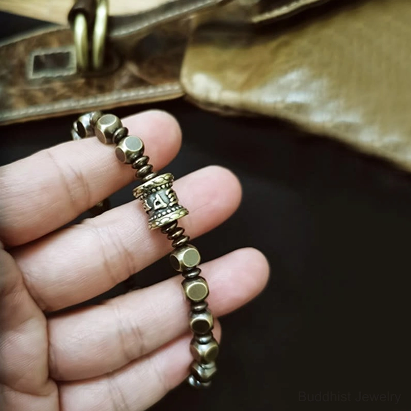 Sacred mantra brass bracelet for inner peace protection and mindfulness practice