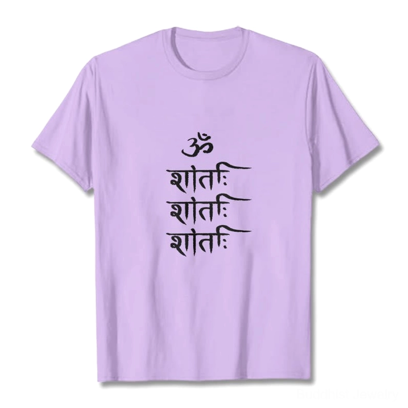 OM mantra Buddhist spiritual t-shirt collection featuring multiple colors: black, white, light grey, light cyan variants