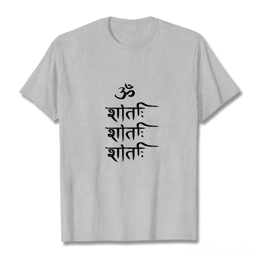 OM mantra Buddhist sacred Sanskrit t-shirt available in sizes S to 2XL, true-to-size unisex fit for all body types