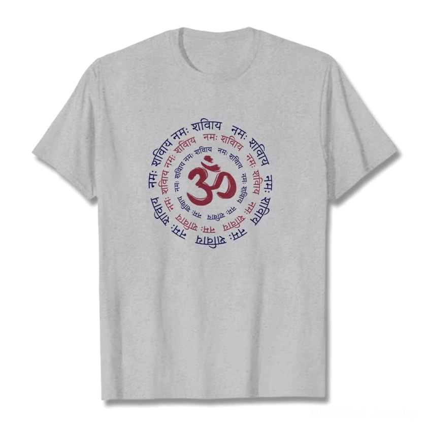 OM mantra Sanskrit cotton t-shirt color variations collection display