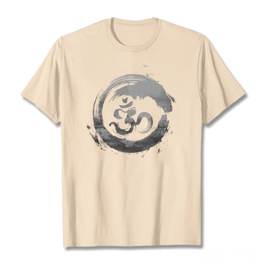 Om mantra Buddhism tee crew neck short sleeve unisex fit light grey color