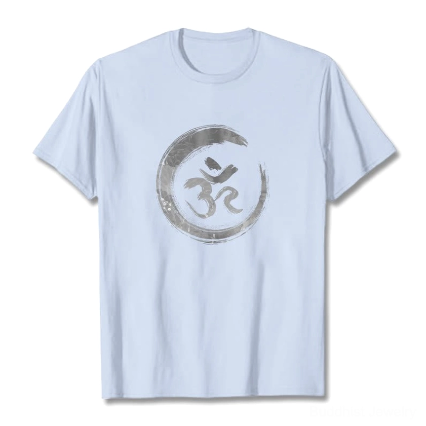 Light cyan blue OM mantra Sanskrit spiritual t-shirt, premium breathable cotton material
