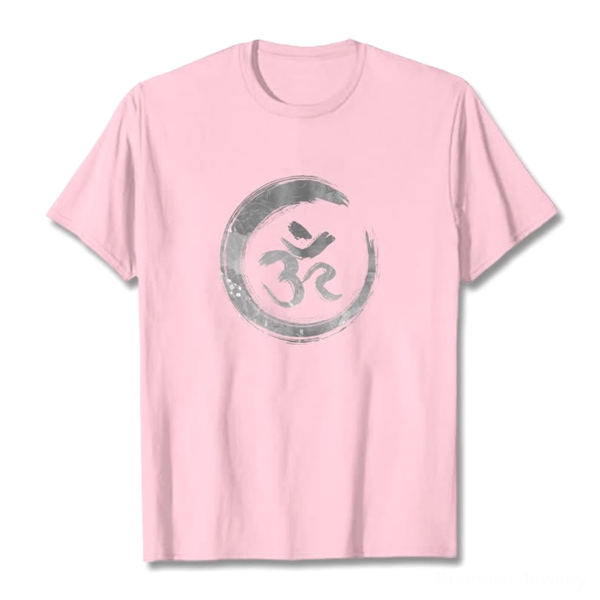 Light cyan OM mantra Sanskrit t-shirt with spiritual print, breathable cotton casual wear