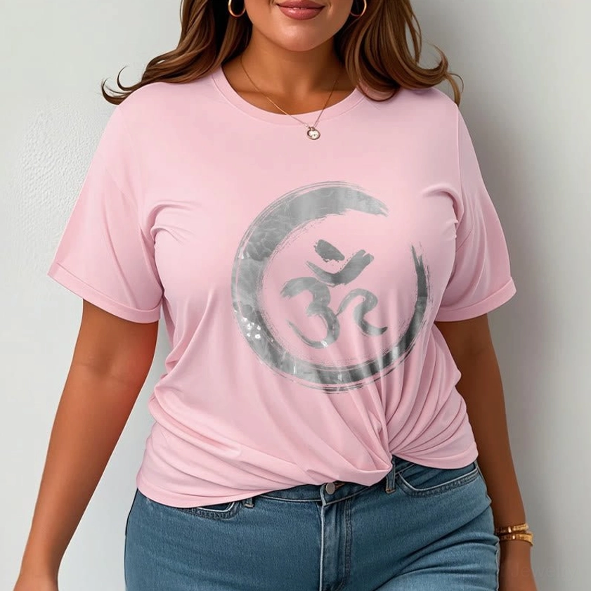Men's light cyan OM Sanskrit spiritual tee, relaxed fit mindfulness fashion on model