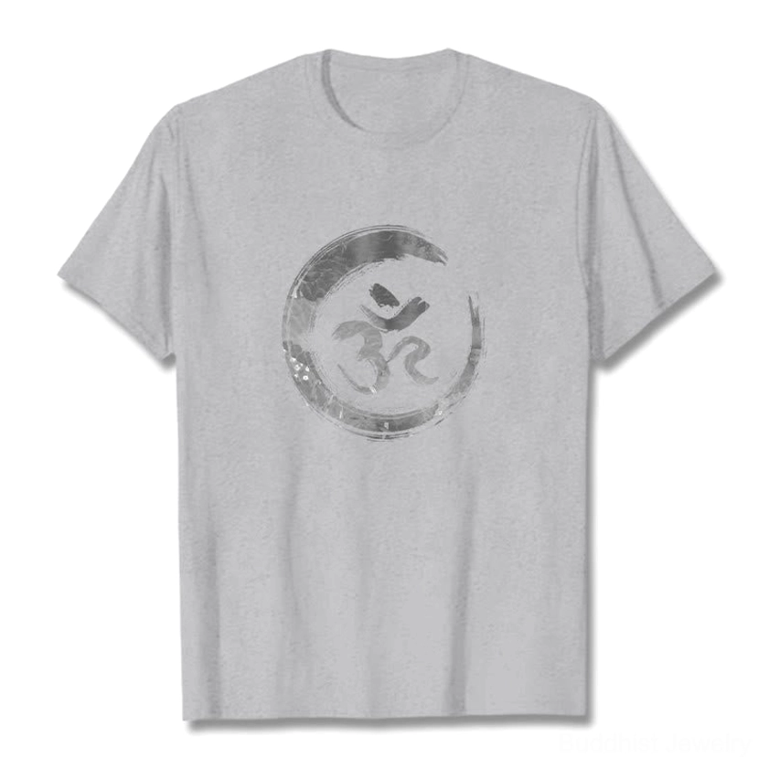 Light grey OM mantra Buddhist t-shirt available in multiple sizes, unisex spiritual apparel