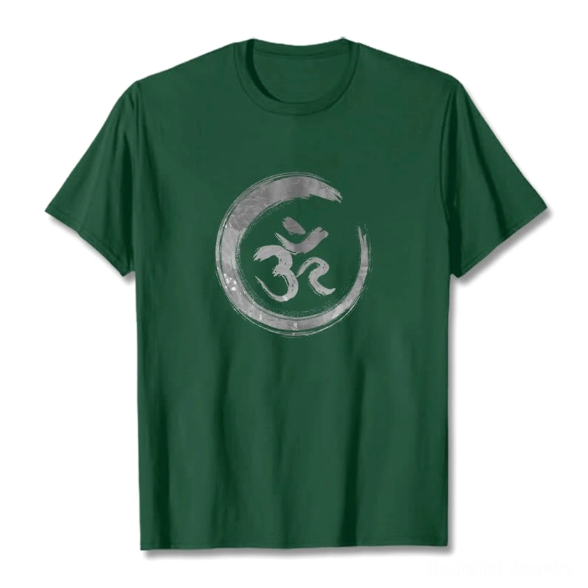 Light grey OM mantra Sanskrit t-shirt with contemplative design, premium cotton fabric flat lay