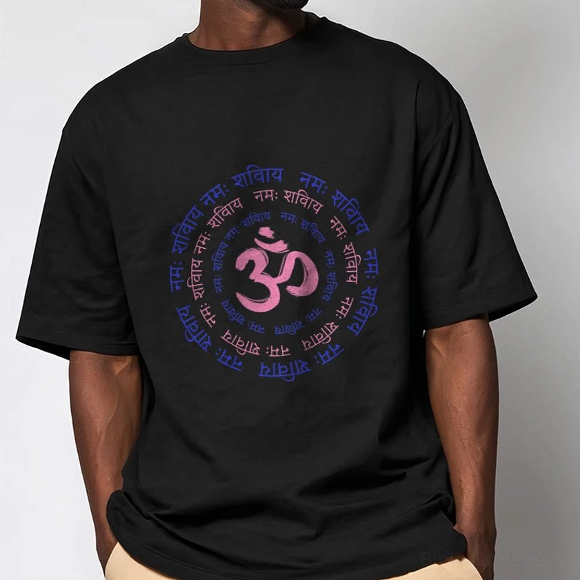 Pale green OM mantra t-shirt flat lay white background spiritual tee