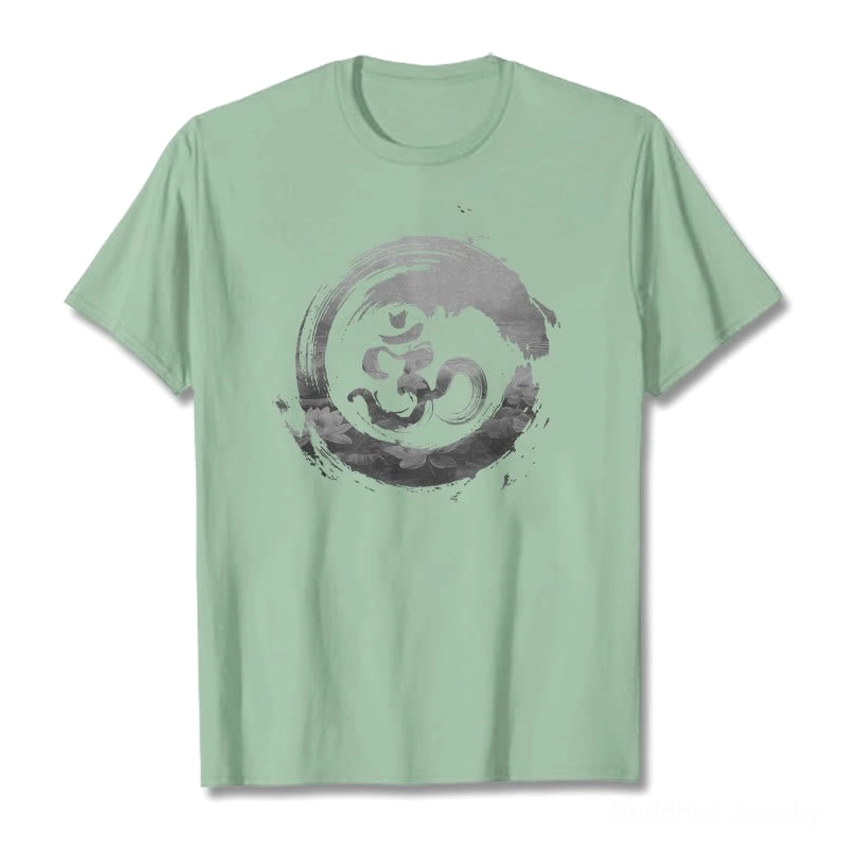Om mantra spiritual t-shirt pale green color half body worn casual style