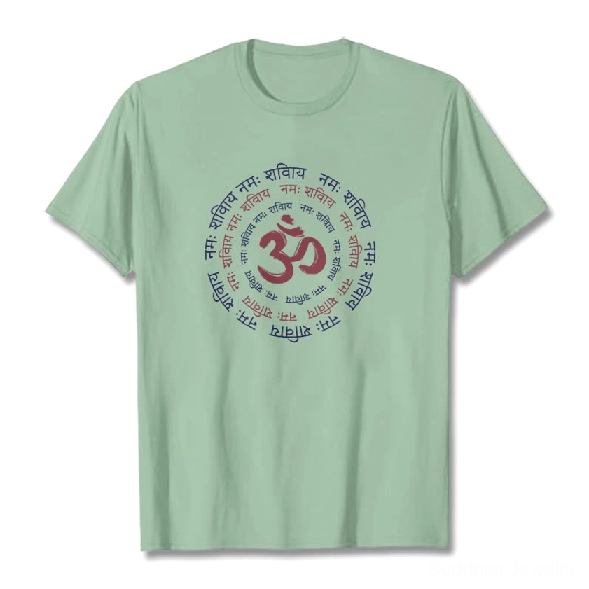 Pale green OM mantra Sanskrit printed cotton t-shirt lifestyle wear