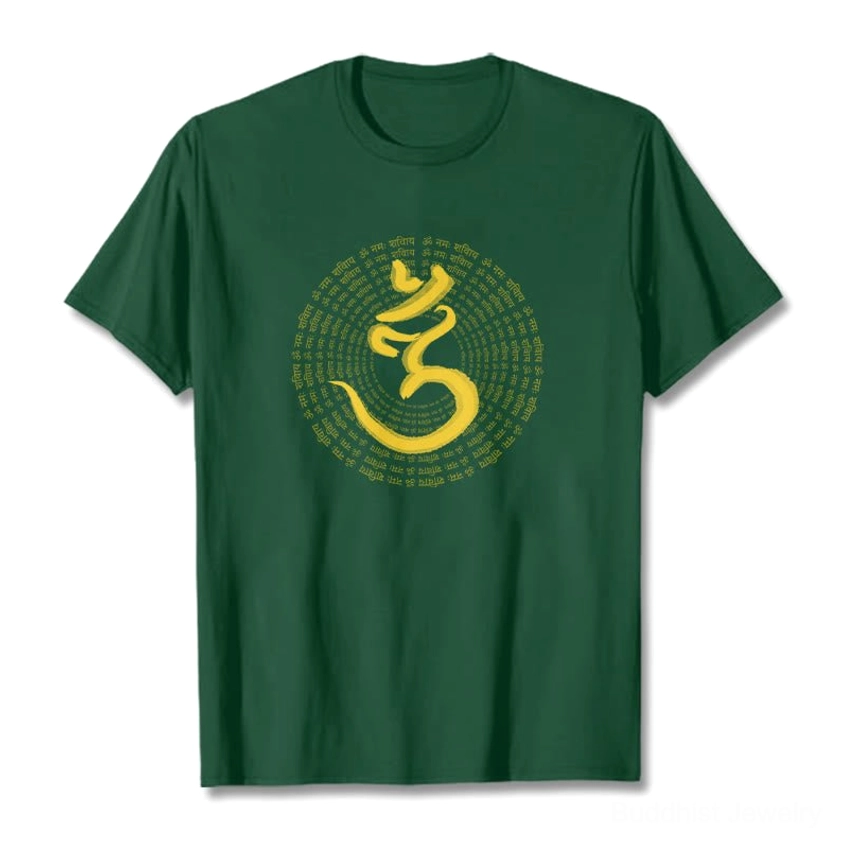 Om Namah Shivaya 108 mantra cotton t-shirt flat lay front view with white background