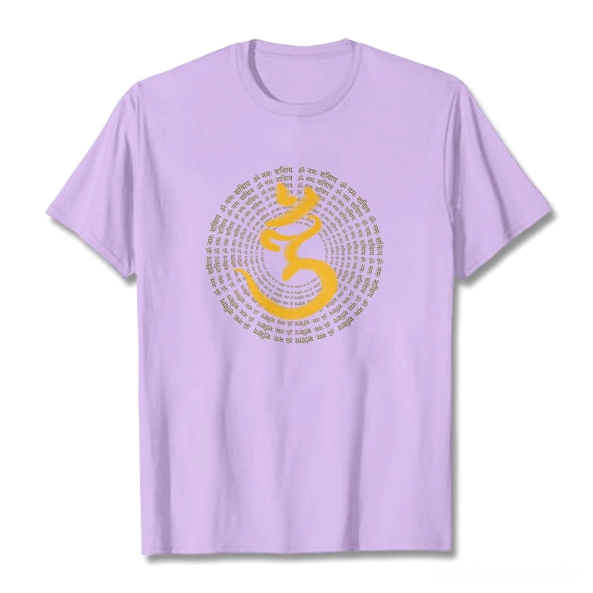 Om Namah Shivaya 108 mantra light gray cotton t-shirt flat lay front presentation